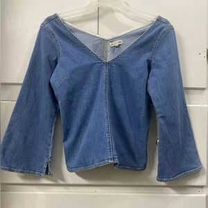 Madewell x ISKO Slit-Sleeve Cropped Denim Top Size Small Blue V Neck